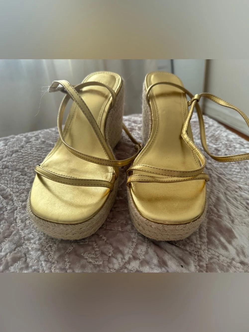 Mango Gold Metallic Espadrille Platform Sandals